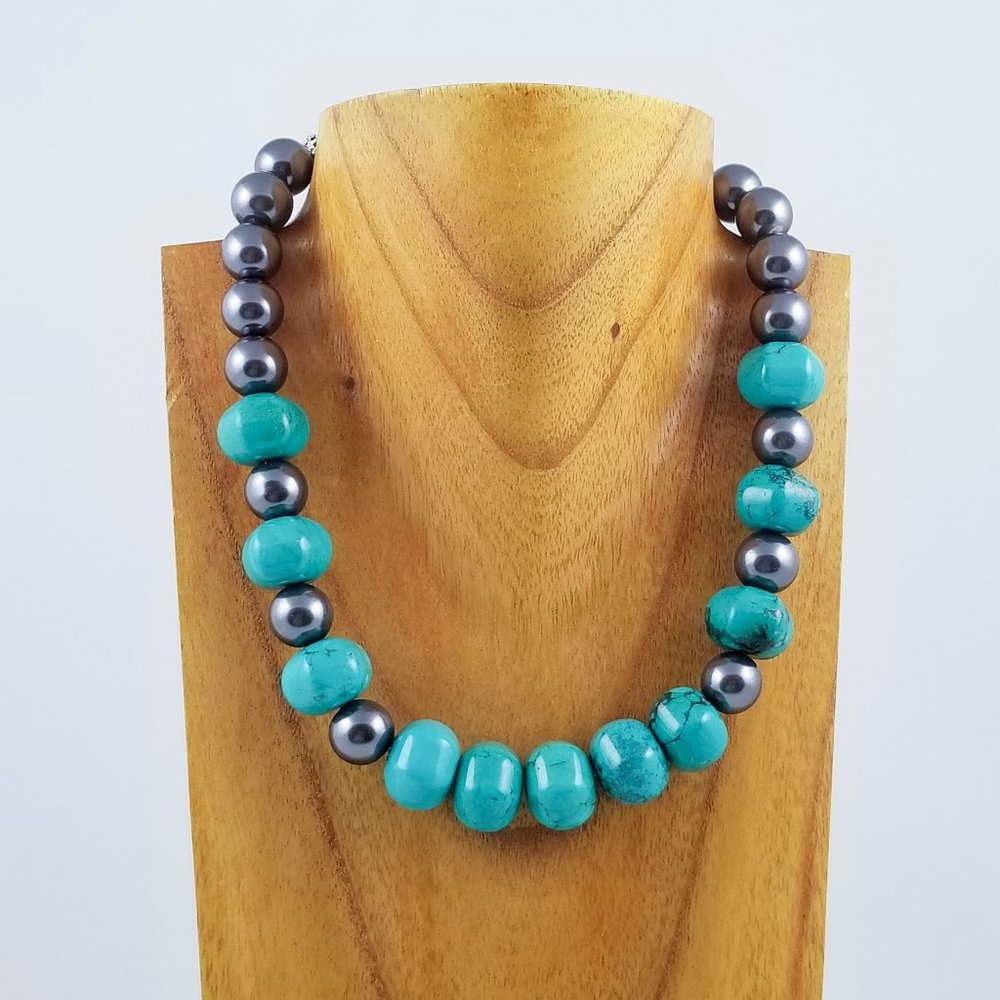Turquoise & Black Pearl Necklace